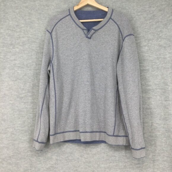 Tommy Bahama Mens Sweater Reversible Blue Large Pullover Knit Grey Flip Side - Picture 4 of 11